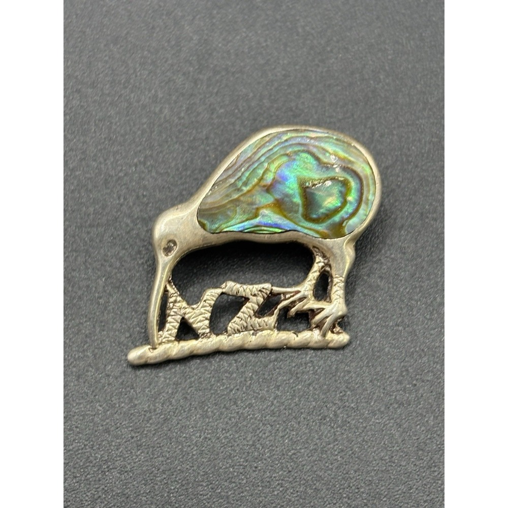 Vintage Abelone Sterling Silver Kiwi New Zealand Brooch 4 Grams F2